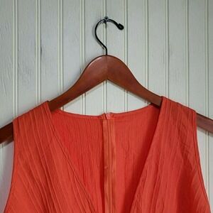 Salanta Dress Womens 12 Orange Solid Sleeveless V Neck A-Line Short Sundress